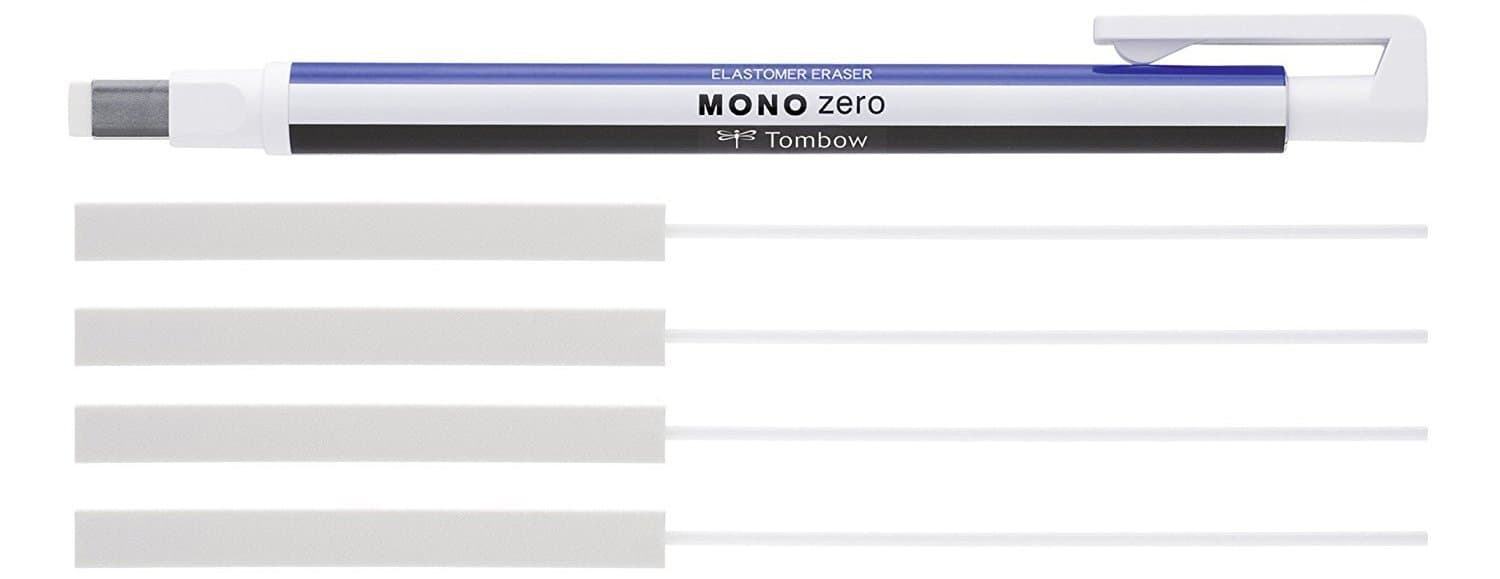Tombow Mono Zero Eraser, 2.5mm Rectangle Tip Pen-Style Eraser & 2 Packs (4 Pieces) of Refills Value Set