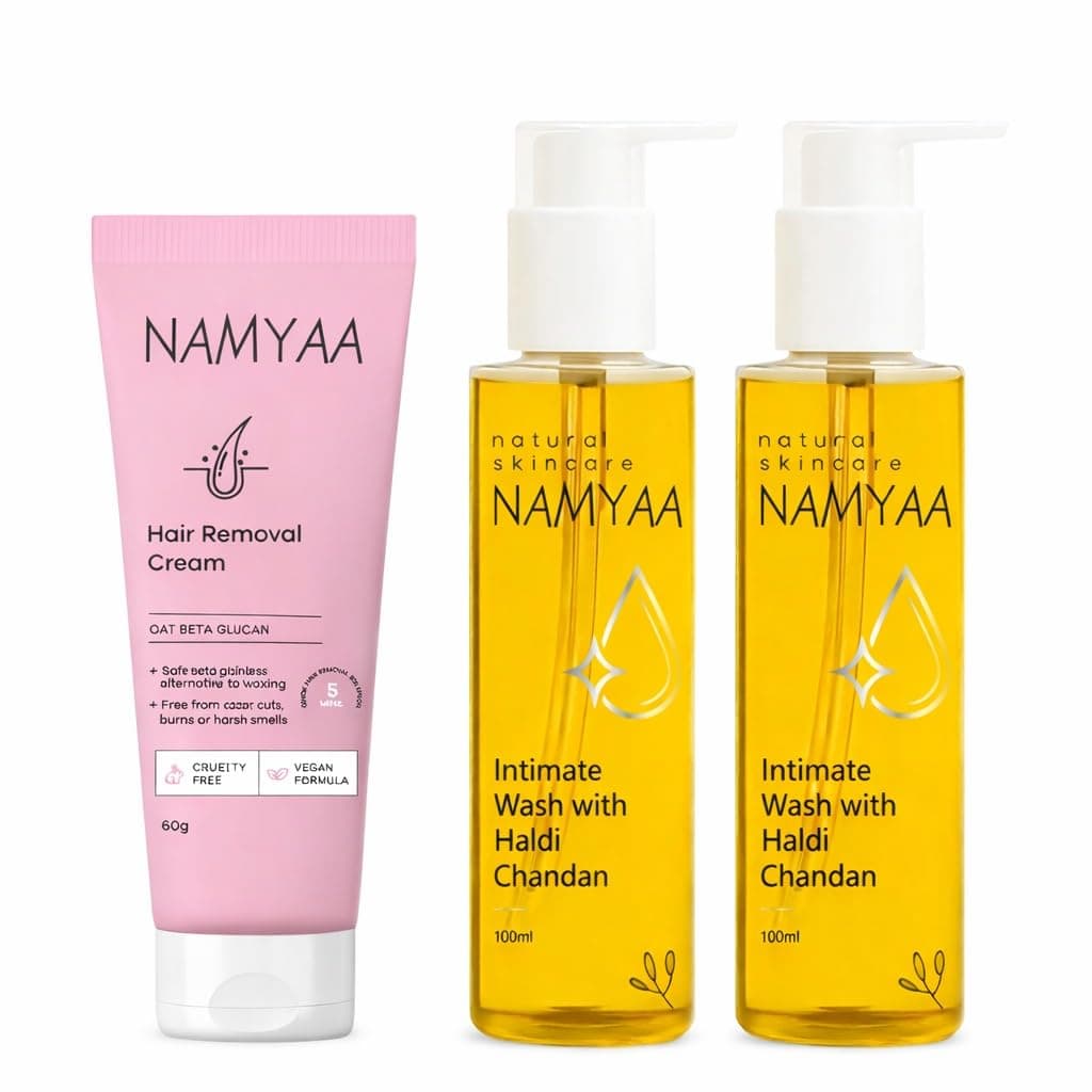 Namyaa Intimate Hygiene Care Set-Hair Removal Cream 60Gm & Haldi Chandan Hygiene Wash 200Ml Pack Of 3 (3)