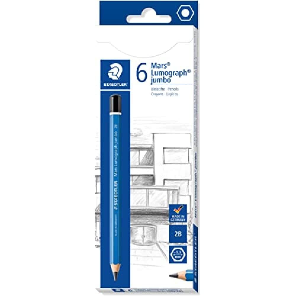 Staedtler Mars Lumograph Jumbo Pre-Sharpened Writing and Art Drawing Pencil, 2B Lead, 100J-2B