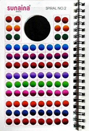 SUNAINA Spiral DOUBLESHADE Multicolour Self Adhesive Bindi Book for Women with 1 Special Outline Sketch Bindi Page (Fancy, Round, Plain, Matching Makeup) Forehead Multicolor Bindis (Stick ON), 2 cm