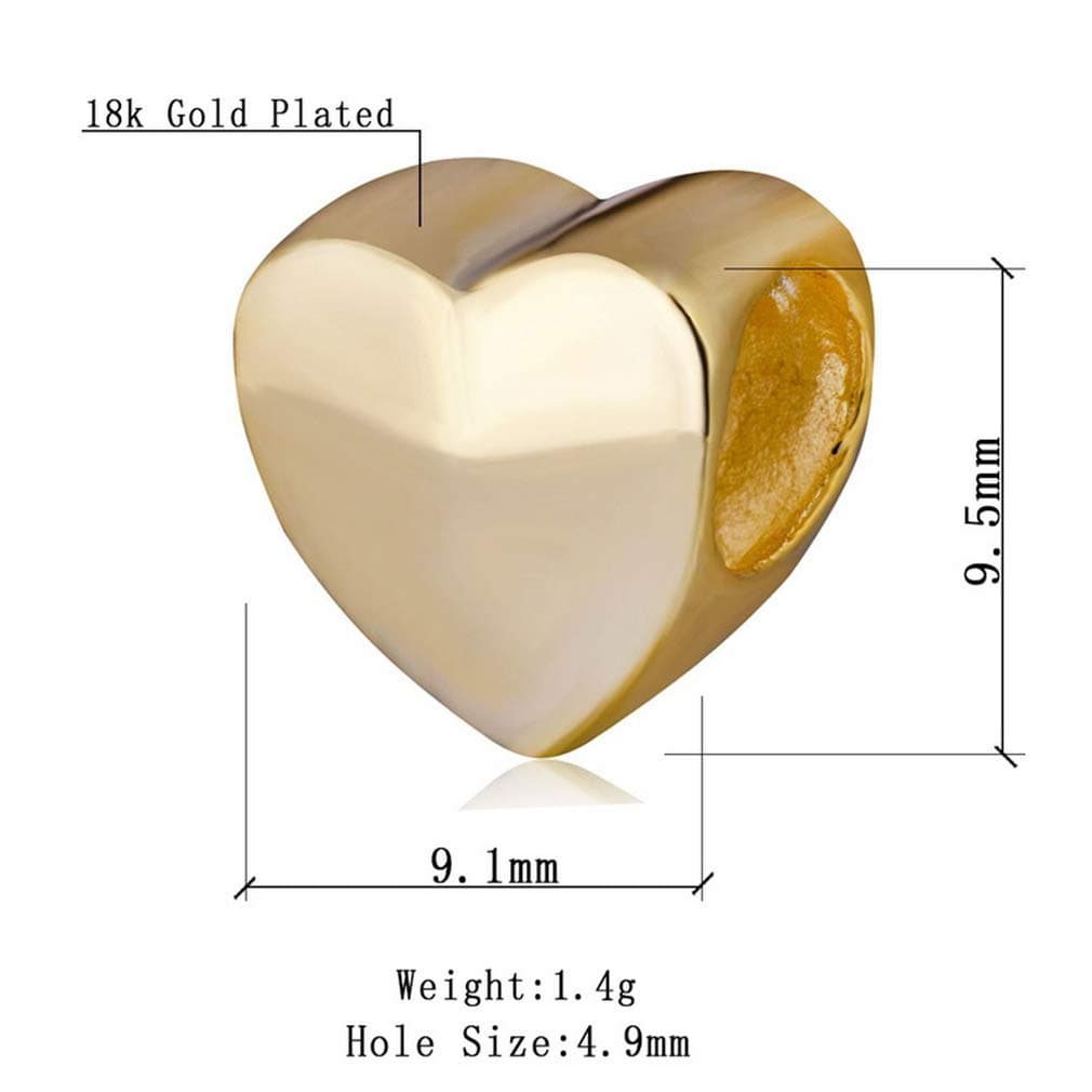 Ollia Jewelry Gold Plated 925 Sterling Silver European Style Beads Glossy Shiny Heart Charm Hold Me Firmly Charm Steadfast Love Charms