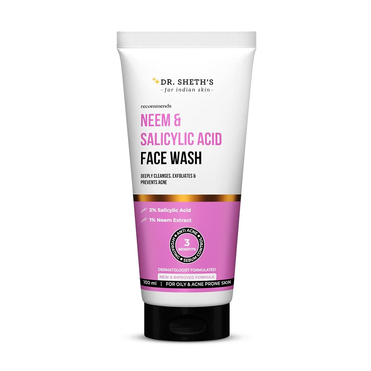 Dr. Sheth's Neem & Salicylic Acid Foaming Face Wash | 2% Salicylic Acid | For Oily & Acne-Prone Skin | Removes acne | 100 ml