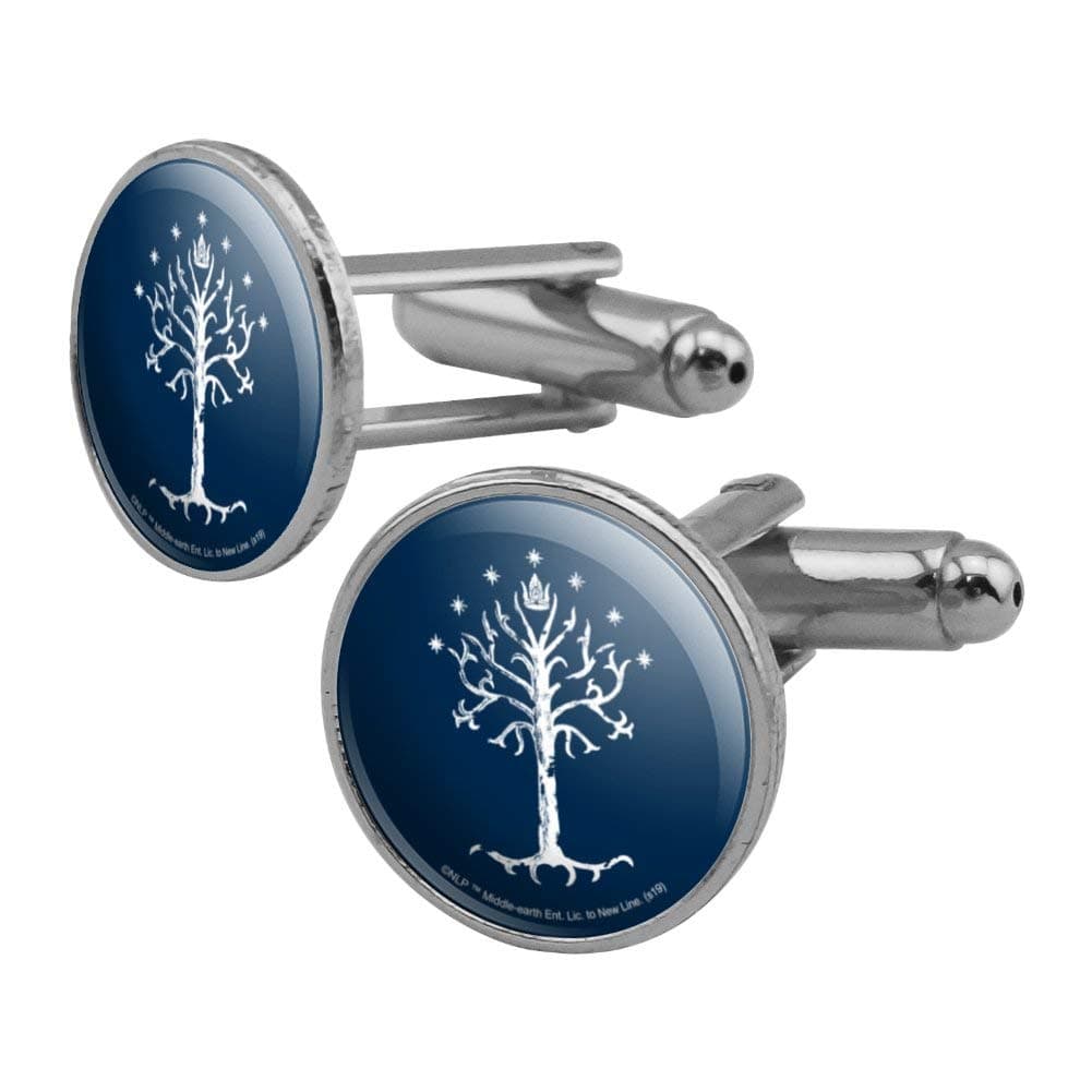 GRAPHICS & MORE Lord of The Rings Tree of Gondor Round Cufflink Set Silver Color, 1 inches, Metal
