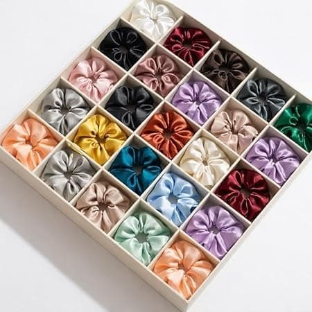 ELCARO (Pack of 12) Classic Satin Silk Scrunchies For Women And Girls Set Of 12 Scrunchie for Less Hair fall Hairbands Rubber Band Scrunchies For Girls Best Gift For Mom, Sister And Girlfriend, Multi