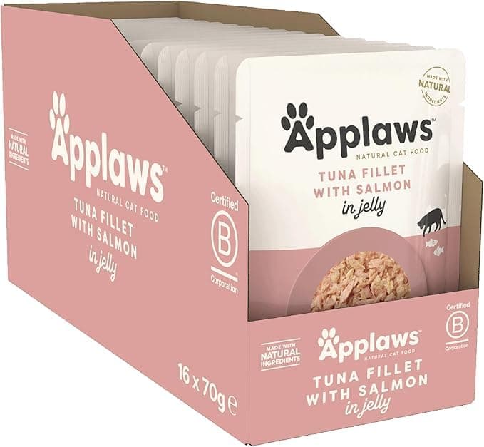Applaws Natural Premium Wet Cat Food for Adult Cats, Tuna with Salmon in a Tasty Jelly Pack of 16 x 70g Pouches 8278AU