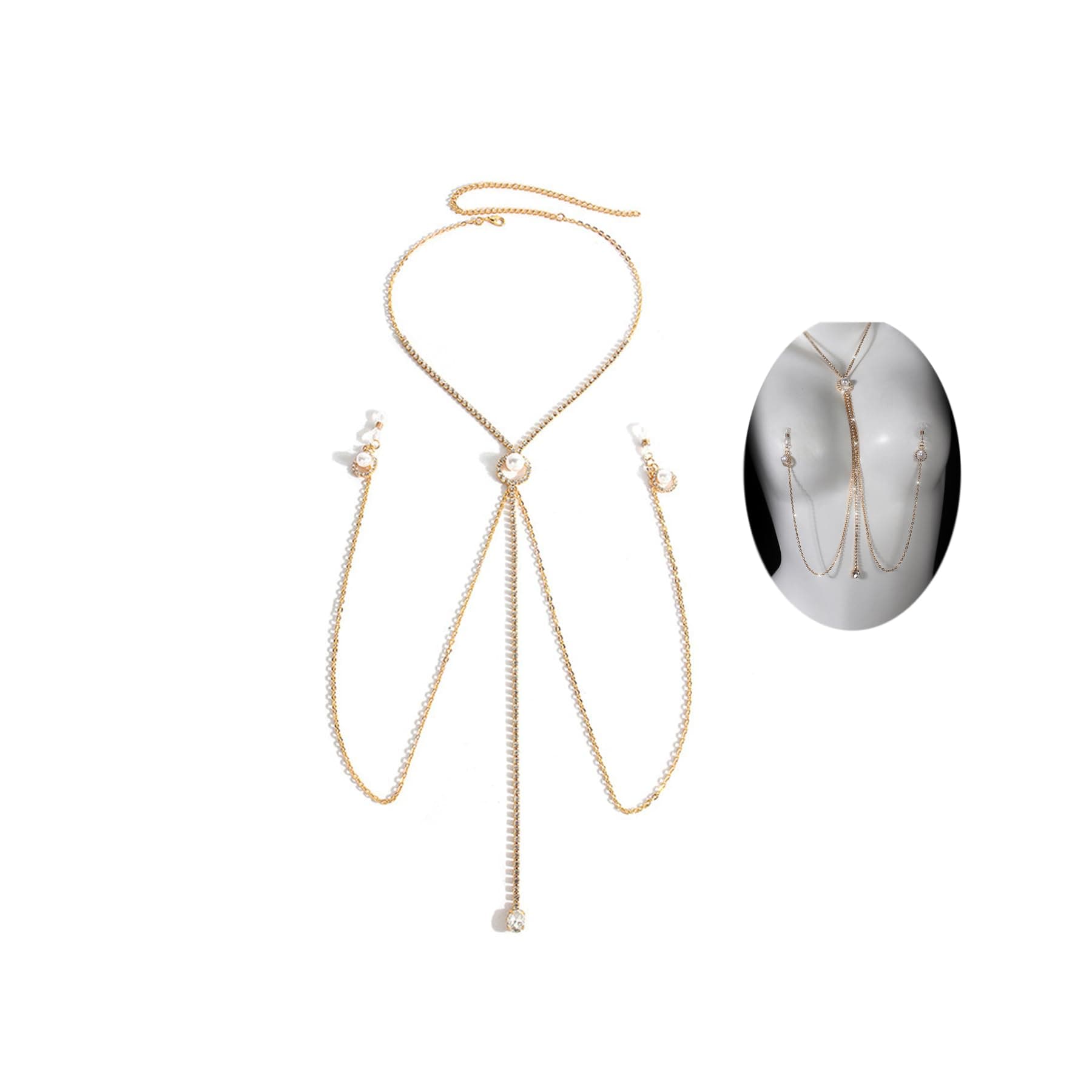 MODRSA Non-Piercing Nipple Chain for Women Fake Nipple Earrings Gold with Necklace Adjustable Sexy Non Piercing Fake Body Chain Jewelry for Women Men Comfortable Valentine's Day