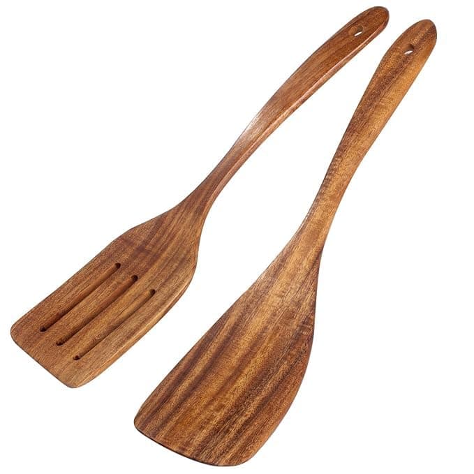 DECORINA 2 Pack Wooden Spatula, Rosewood Long Handle Flat Frying Turner, Handmade Wooden Spoons for Cooking, Kitchen Utensil Set, Non-Stick Cooking Spurtle Utensils for Kitchen Use
