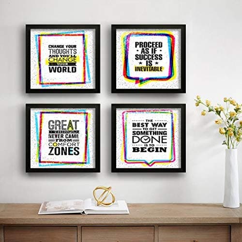 SAF Set of 4 Success achived Motivational UV Coated Home Decorative Gift Item Framed Painting 19 inch X 19 inch SAF_SET4_34(Multicolor,Figures)