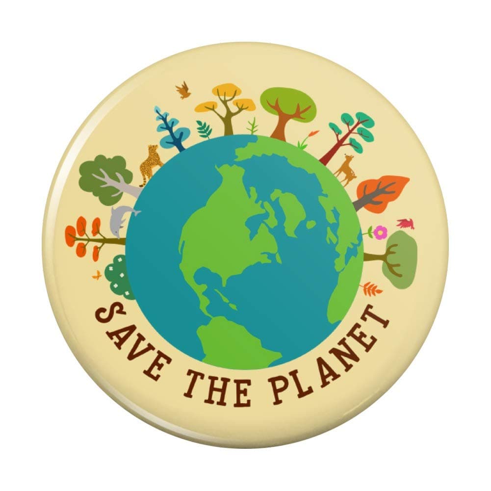 Save The Planet Illustration Conservation Pinback Button Pin Badge - 2.25" Diameter