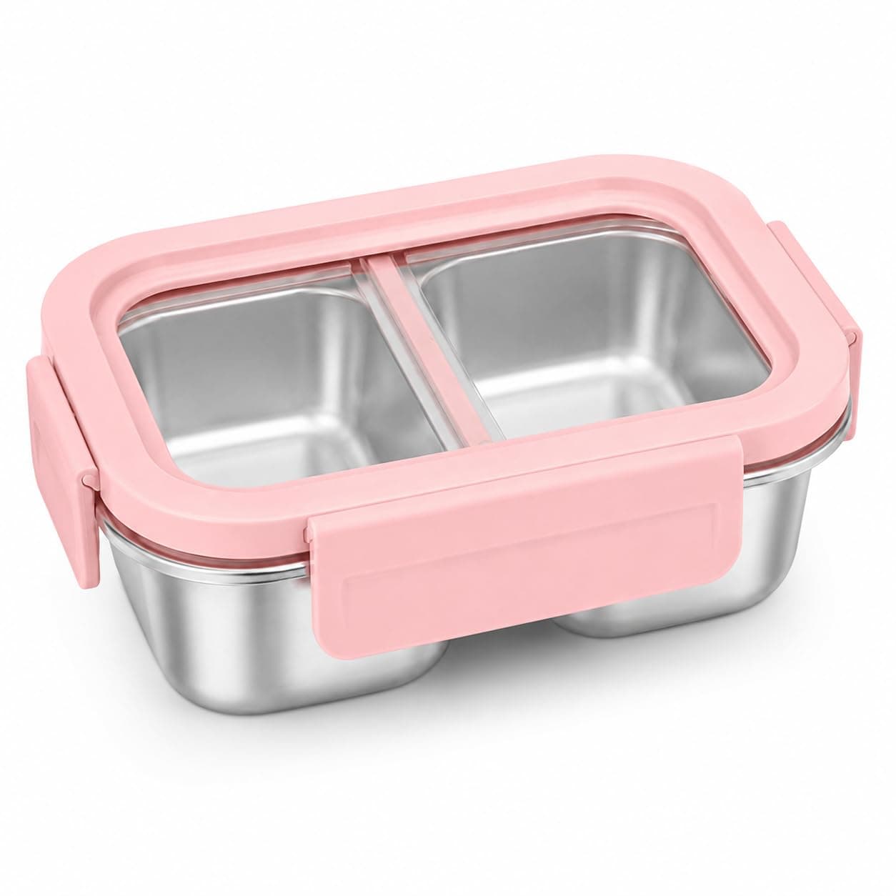YELONA 316L Stainless Steel 600ML Lunch Box for Kids & Adults | Leakproof Bento Box with 2 Compartments, Removable 4 Side Lock Lid | Microwave Safe Steel Tiffin Box for Office School Travel - Pink