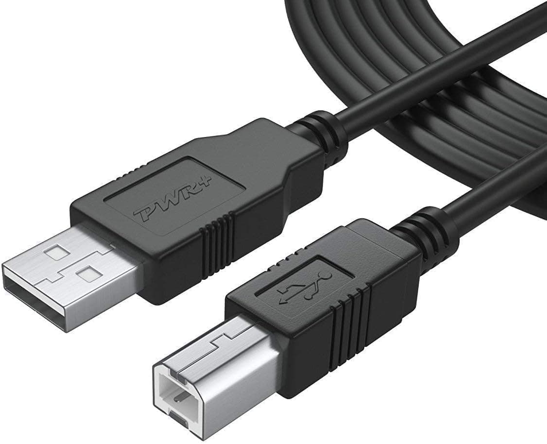 Pwr+ 12Ft Extra Long USB-2.0 Cable Type-A to Type-B High Speed Cord for Audio Interface, Midi Keyboard, USB Microphone, Mixer, Speaker, Monitor, Instrument, Strobe Light System Mac PC Type A to Type B