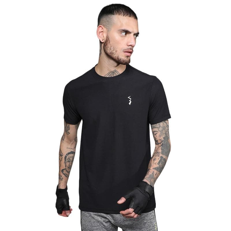 CAHOOT Men's Onyx Black Solid Activewear T-Shirt for Casual Wear | Crew Neck | Short Sleeve | Pull On Closure | Jersey T-Shirt Crafted with Comfort Fit for Everyday Wear