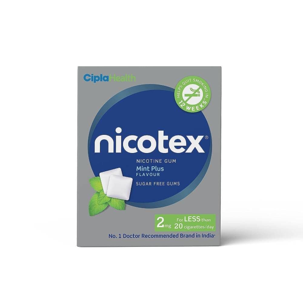 Cipla Nicotex Nicotine Sugar Free Mint Plus Gums 2mg | Helps to Quit Smoking | WHO-approved Therapy | 12 Gums per Pack | Pack of 18