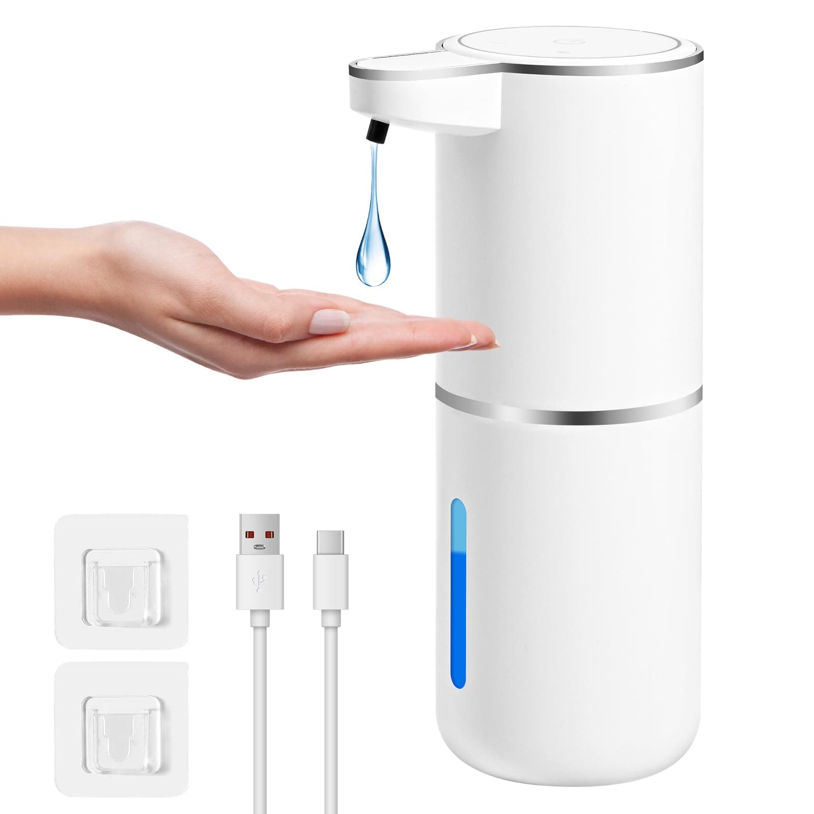 Gaethra Soap Dispenser, 380 ml Automatic Soap Dispenser, Automatic Kitchen Soap Dispenser with Infrared Motion Sensor, USB, Rechargeable, Waterproof IPX5 (White) (White, Liquid Dispenser)