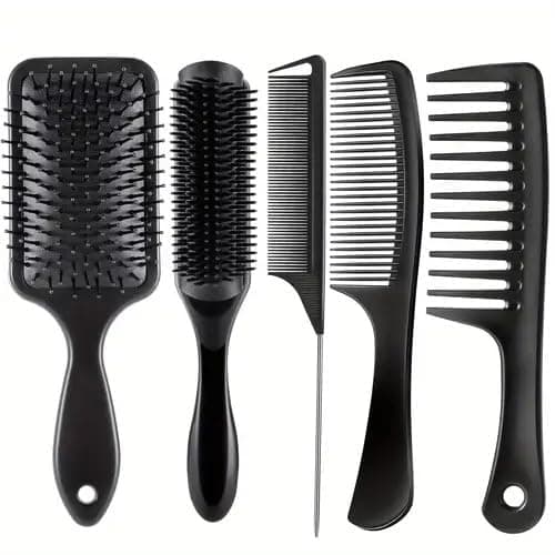 VISTRAN Hair Brush Comb Set for Women Men 5pcs Includes Wide Tooth, Vented Detangling, Medium Tooth, Rat Tail Hair Brush,Paddle Comb For Use Wet Dry Curly and Straight Hair