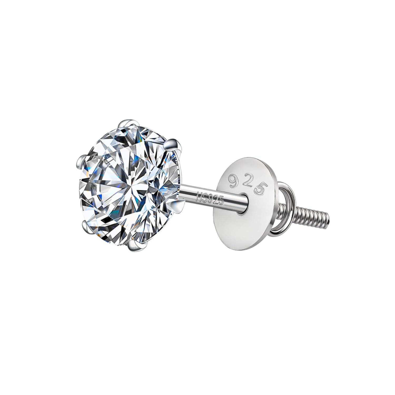 HIGHSPARK 925 Silver Solitaire Screwback Stud Earring | 92.5 Sterling Silver & Diamond Like Brilliance Zirconia Top | Single Stud for Men | 5mm