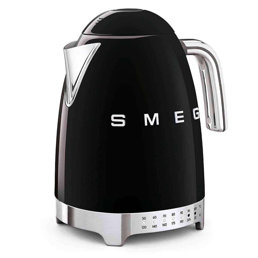 SMEG Variable Temperature Electric Kettle 1.7L (7 Cup), Stainless Steel Tea & Coffee Kettle, Fast Boil, Adjustable Temp 122°F–212°F, Keep Warm, Auto Shut-Off, 360° Base, Retro Style-Black