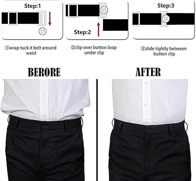 AFEREVZ Tucker Shirt Stays Belt, Elastic, Non-Slip Texture, Aluminium Hook, Free Size, 1.1 inch Width, Black, for Formal and School Wear