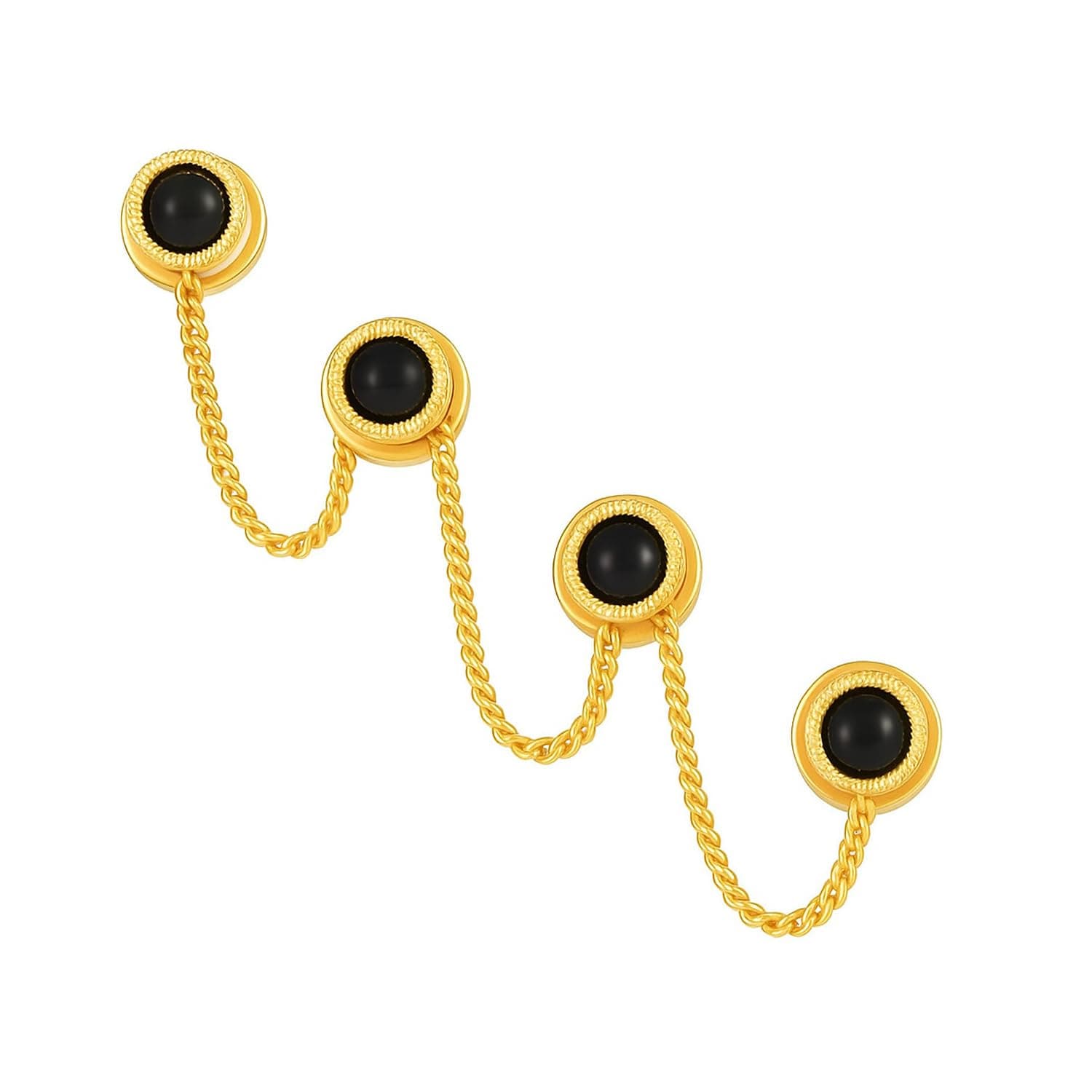 VAMA FASHIONS Gold Plated Designer Black Kurta Buttons with Chain Sherwani Blazer Coat Formal Cuff Links for Men's and Women's