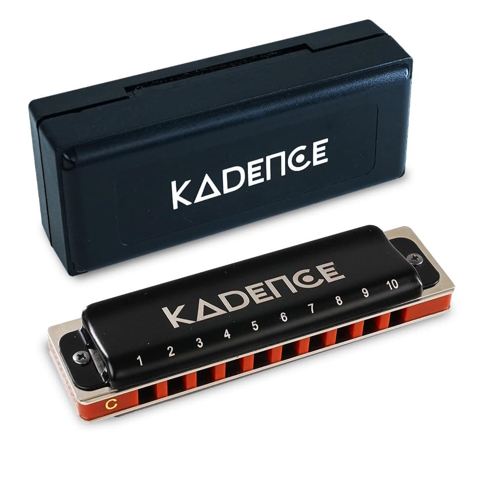 Kadence PB10 Jamming Series 10-Hole Diatonic Harmonica (Mouth Organ) | C Major | ABS Comb with Brass Reed Plates & Stainless Steel Coverplates | Includes Hard Case & Learning Course | Black