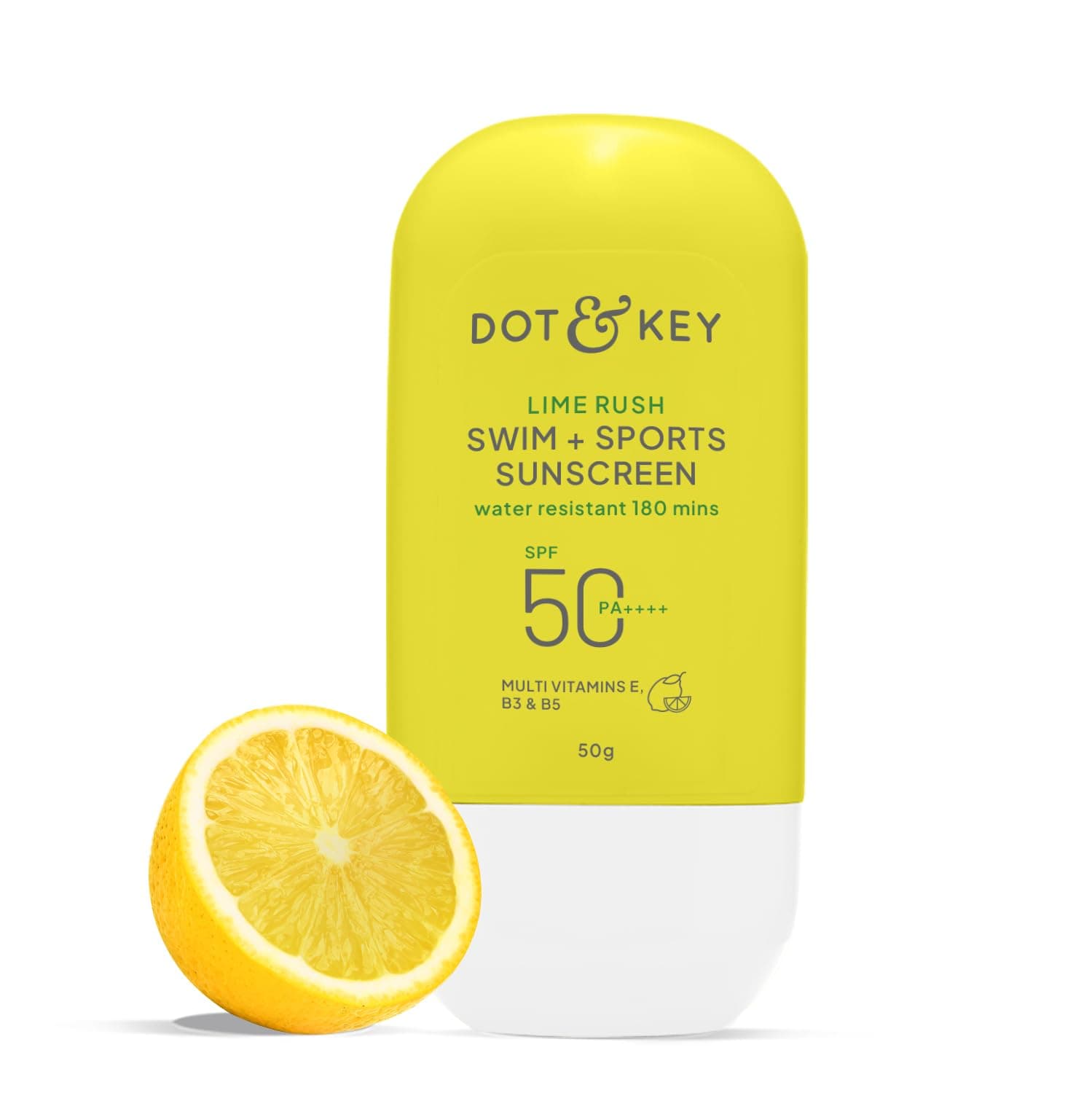Dot & Key Lime Rush Swim + Sports Sunscreen In-Vivo Tested SPF 50+ PA++++, | 180 Minutes Water Resistant, Sweat Resistant, Prevents Tanning, Non-Greasy, Lightweight | All Skin Types | 50g