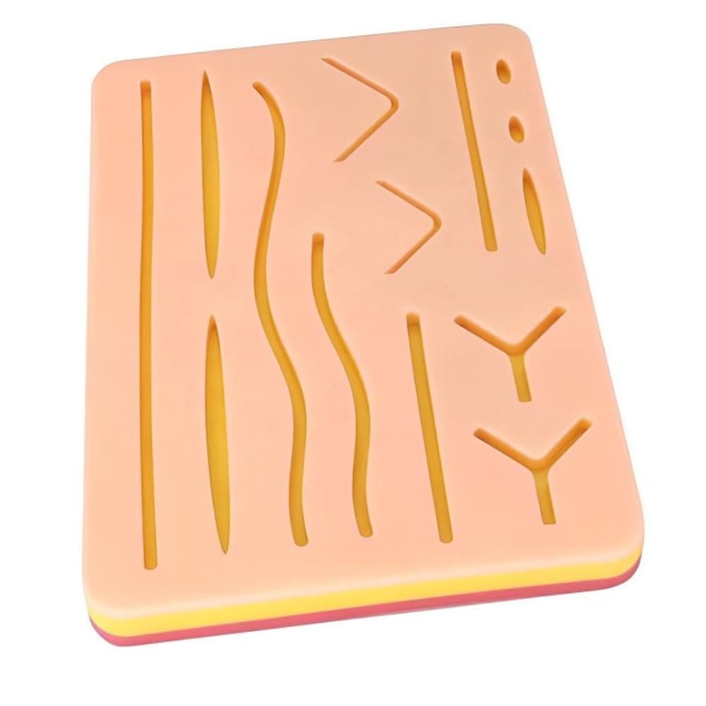 MYASKRO PracticeLite™ Series Suture Practice Pad (3-Layers - Skin, Fat & Muscle) - Mesh Reinforced for Durability - 14 Pre-Cut Wounds for Medical, Dental & Veterinary Students