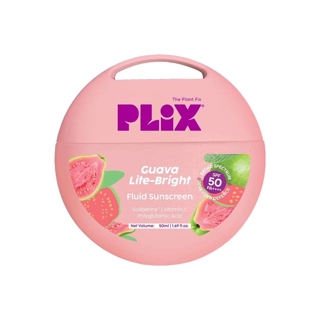 PLIX THE PLANT FIX Guava Lite-Bright Fluid Sunscreen | In Vivo Tested SPF 50 PA++++ | Broad Spectrum Protection | Lightweight Hydration | No White Cast | Glow & Hydration