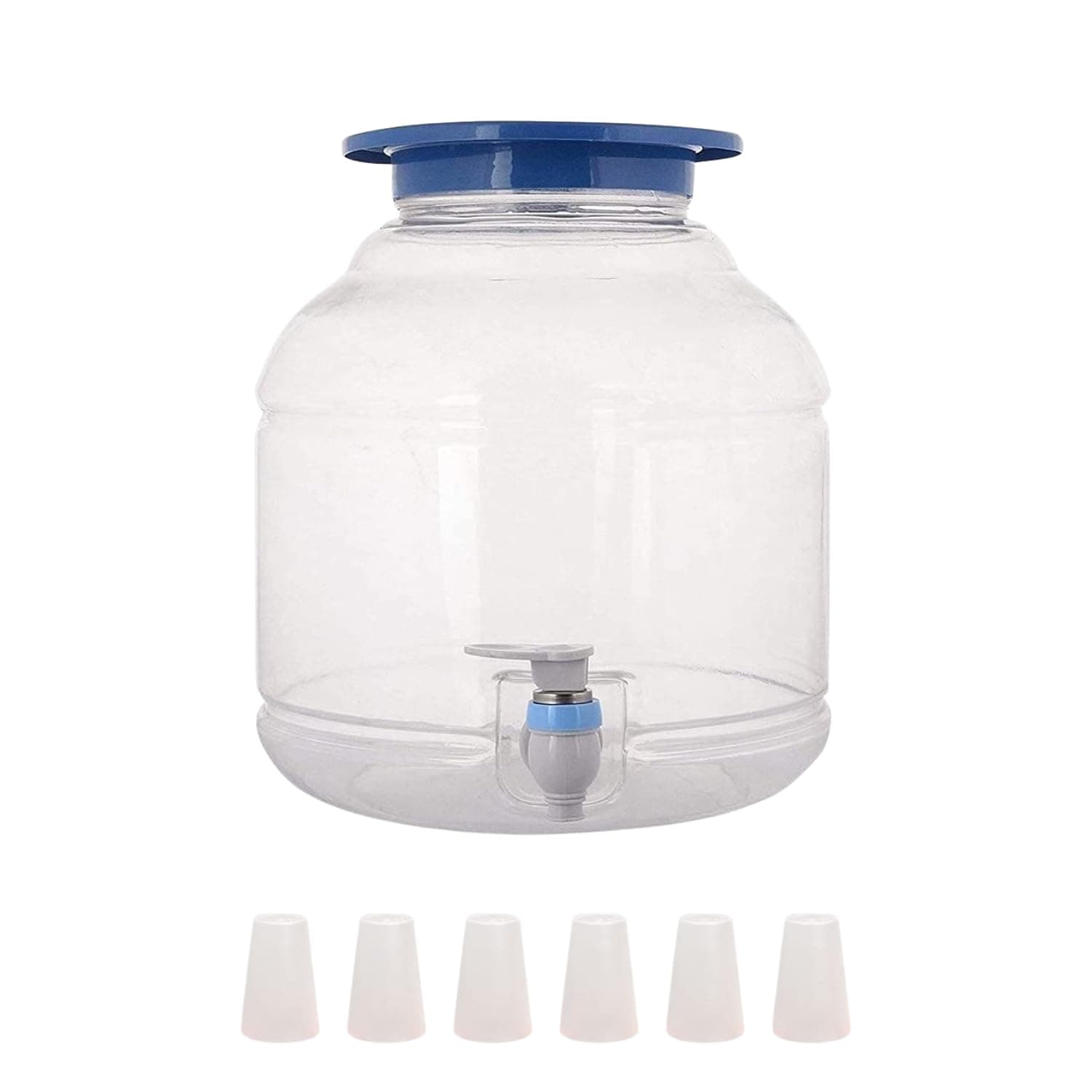 mastBus Plastic Water Dispenser with Tap and 6 Glasses, Storage Container Jar Bottle Can (10 Litre, Transparent), White