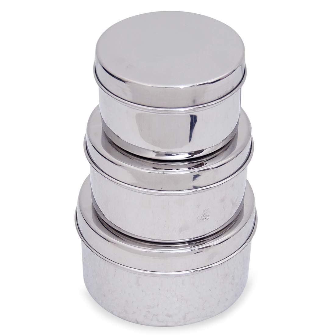 Dharam Paul Traders Steel containers for Kitchen Storage,Steel Puri Dabba,Set of 3 Pieces,Heavy Weight,600 ml,400 ml and 250 ml.