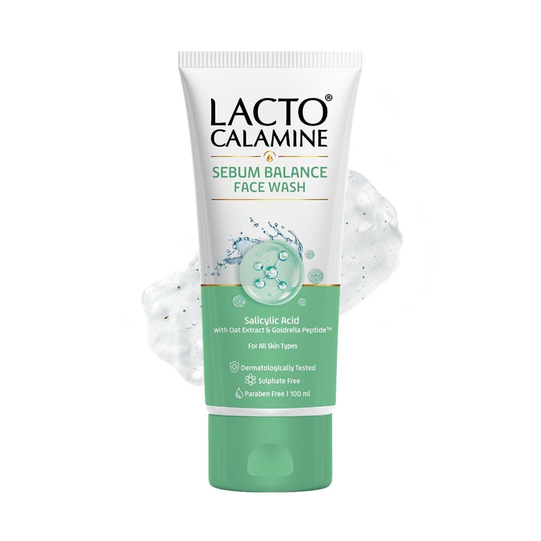 Lacto Calamine Sebum Balance Face Wash| 2% Salicylic Acid, Oat Extract & Goldrella Peptide| Helps reduce acne & soothe irritation| 100 ml