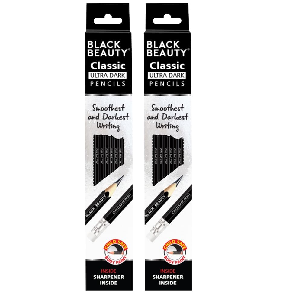 Artline Black Beauty Ultra Dark & Smooth Writing Pencil | Extra Dark | Rubber Tip Pencil | Lightweight With Comfortable Grip | Free Sharpener Inside | Set Of 10 x Pack Of 2