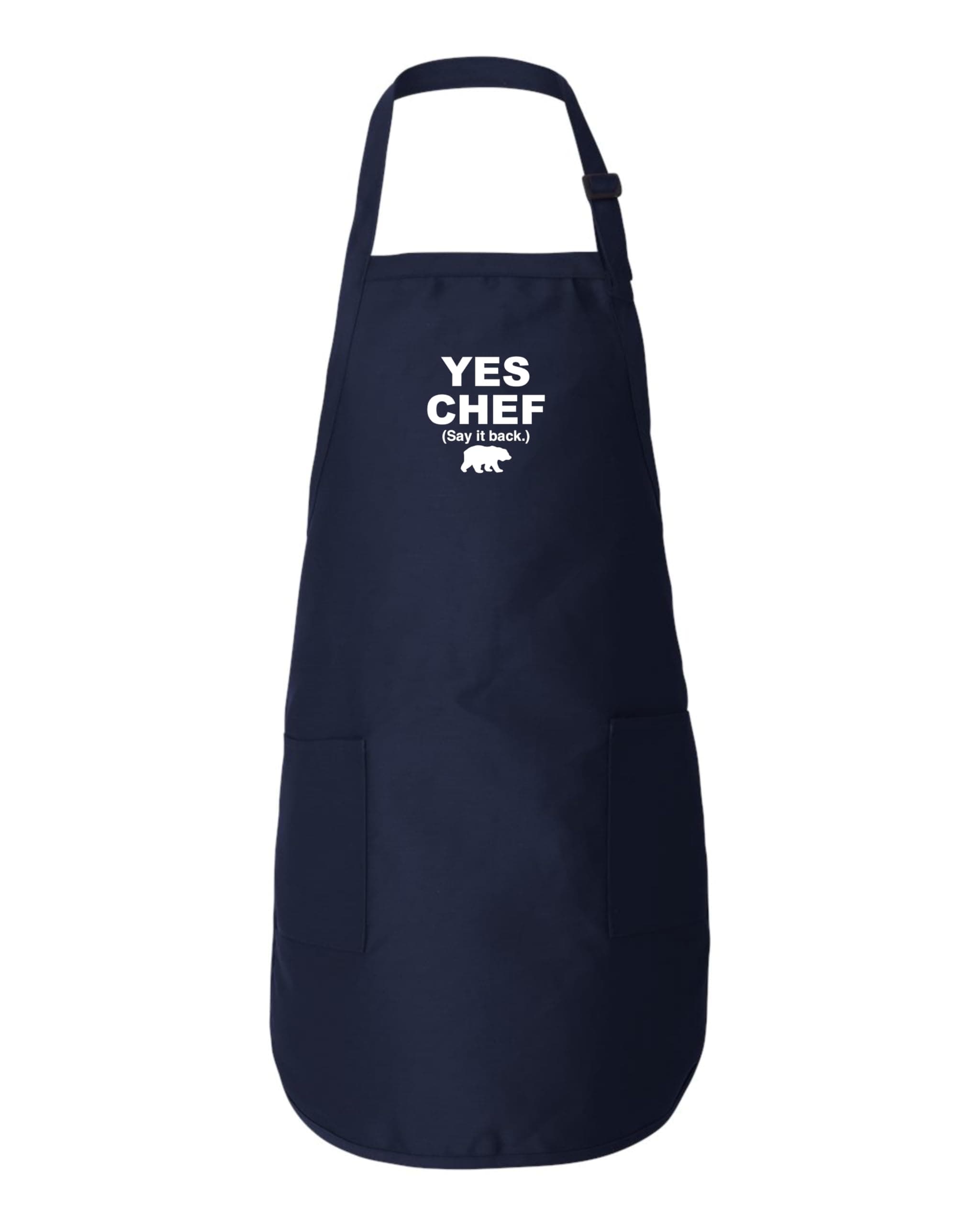 Freedomtees Yes Chef (Say it back) Apron, The Bear Fun Gifts, Funny Aprons, Apron Full-Length Apron with Pockets, Blue, 22 W X 30 L, Blue, 22 W X 30 L