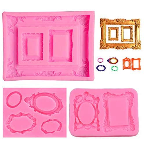 3 Pieces Pink Picture Frames Silicone Mold for Cake Decorating, Sugar, Gum Paste, Chocolate, Cookies, Resin, Polymer Clay