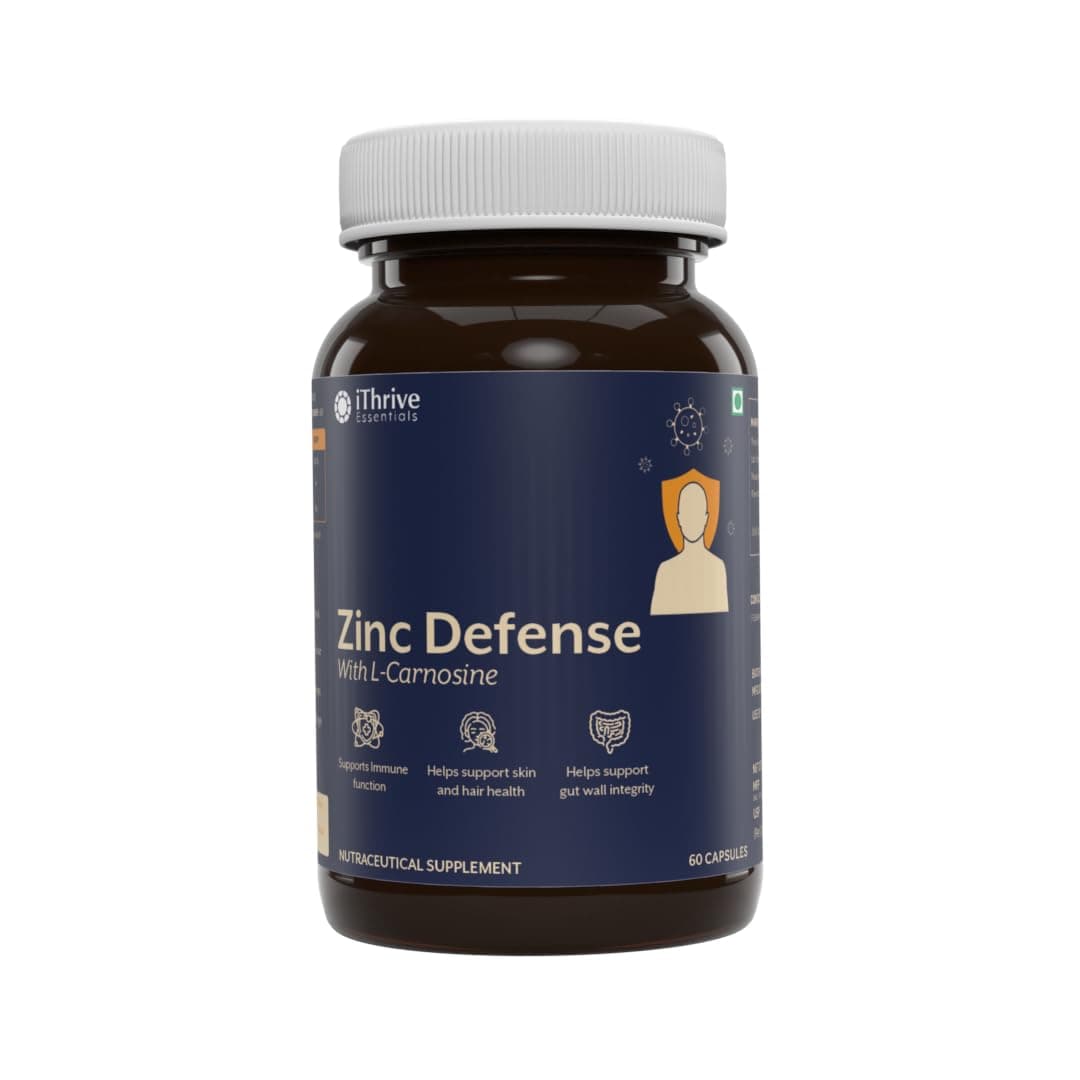 iThrive Essentials Zinc Defense - Immune and Neurotransmitter Support, Alleviates Diarrhea, Combats Acne and Hair Loss, Antioxidant Boost - 60 Capsules