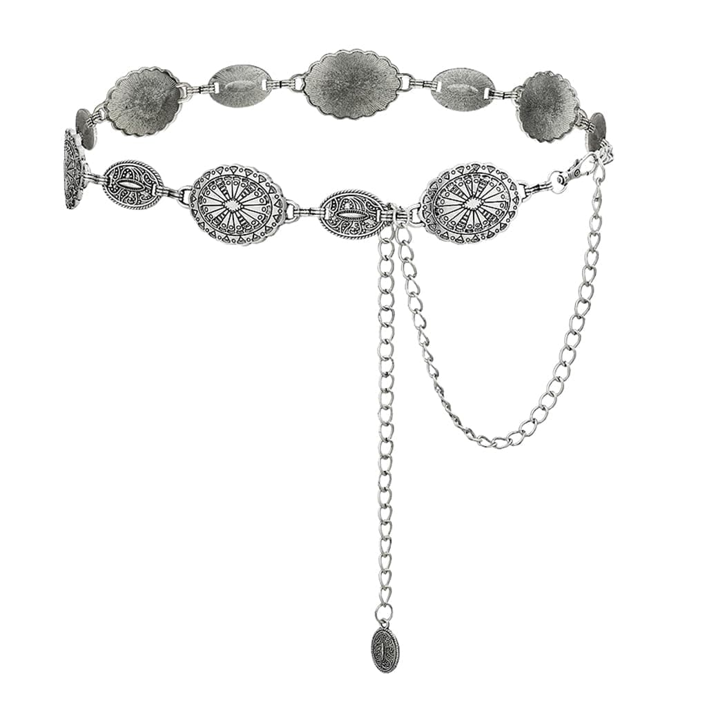 SANNIDHI® Waist Chain for Women for Saree Gold Metal Concho Waist Belt Stylish Boho Western Hip Belt Fashion Adjustable Cowgirl Jewellery Chain Belts for Dresses, Jeans, Skirts, Beach Outfits