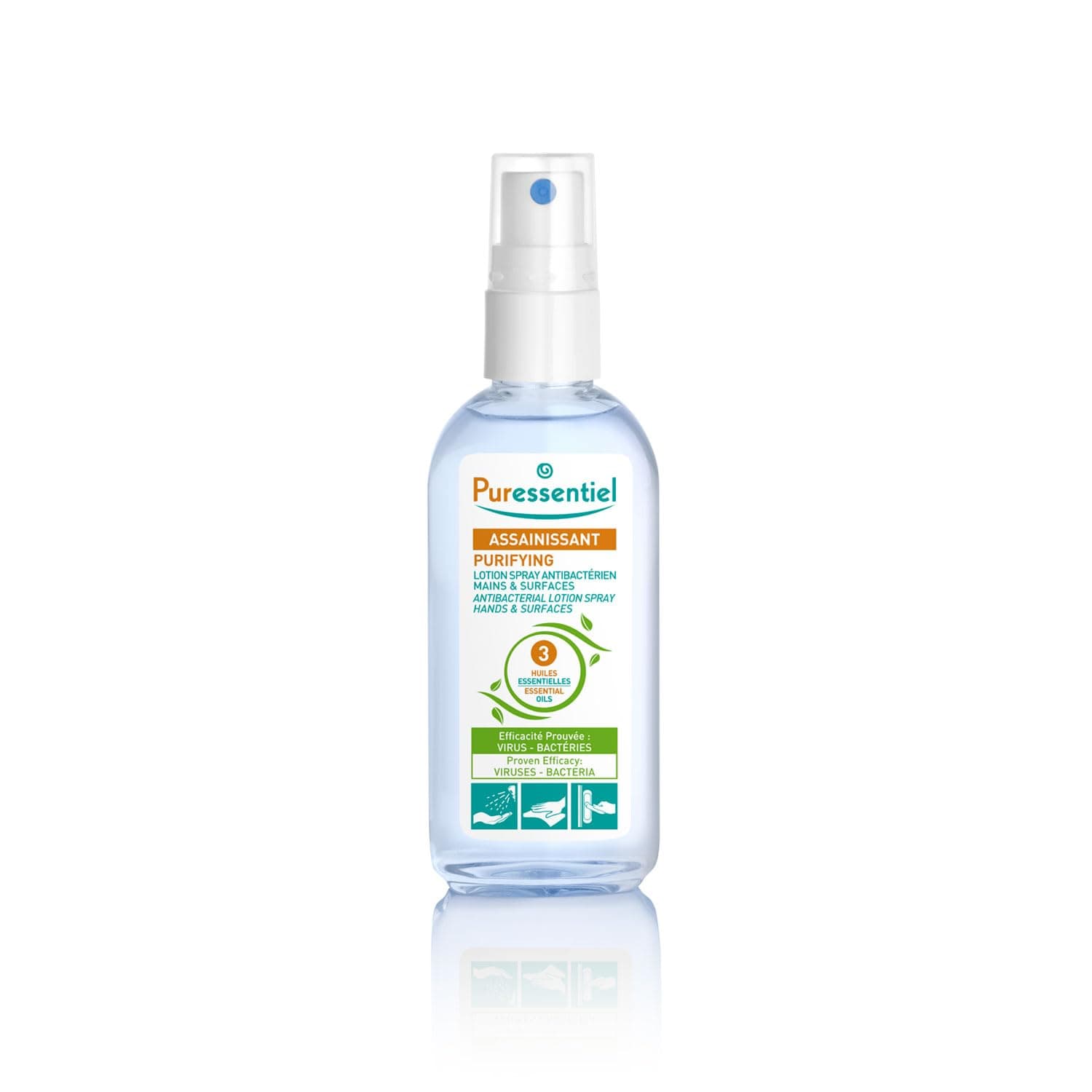 Puressentiel Purifying Antibacterial Lotion Spray Hands&Surfaces|80 Ml|Instant Germ-Free Protection|Sanitizer Spray