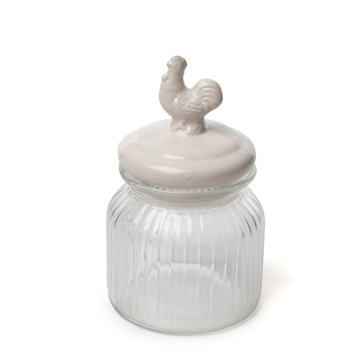 HOMIES, Decorative food Storage glass Mason sealed airtight jars container with White Ceramic Rooster Bird Lid, 600 ML.