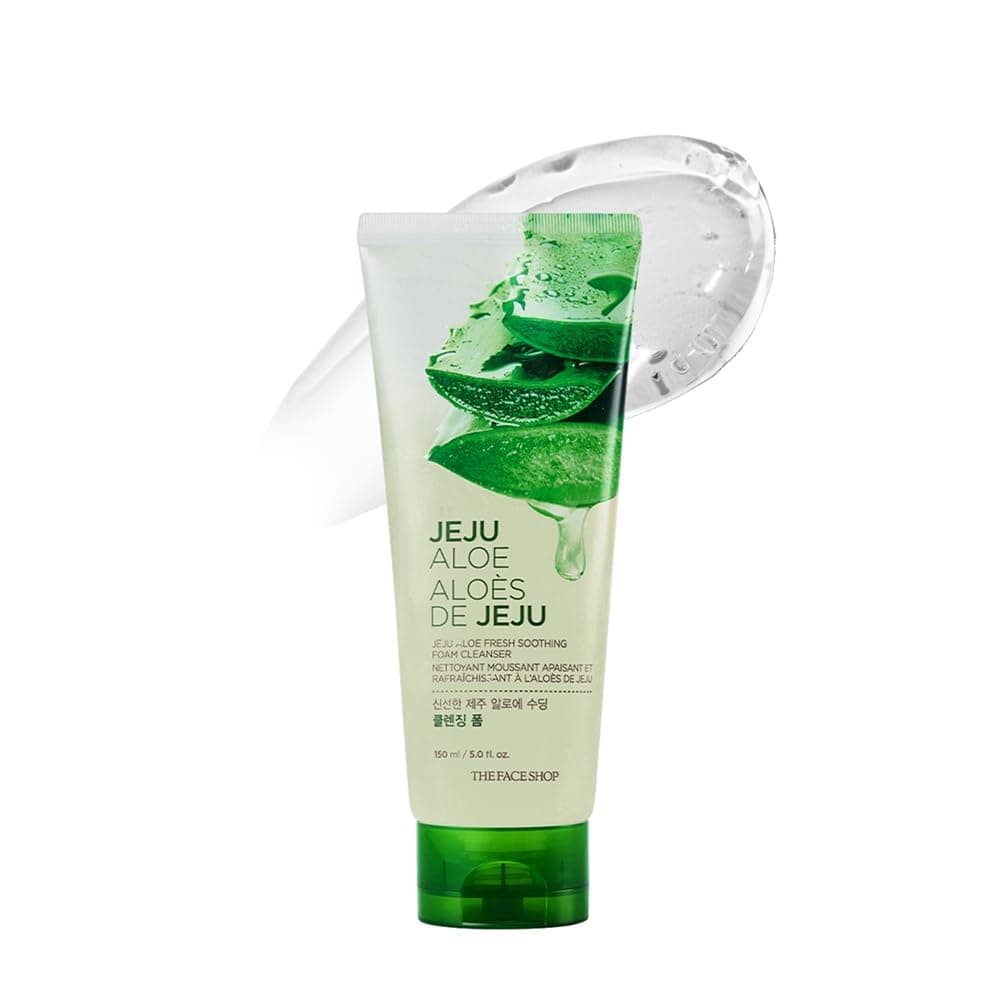 The Face Shop Jeju Aloe Fresh Soothing Foam Cleanser | Gel to Foam cleanser for Skin, Body and Face | Hydrating, Acne Control, Korean Skincare with Natural Aloe | 150ml