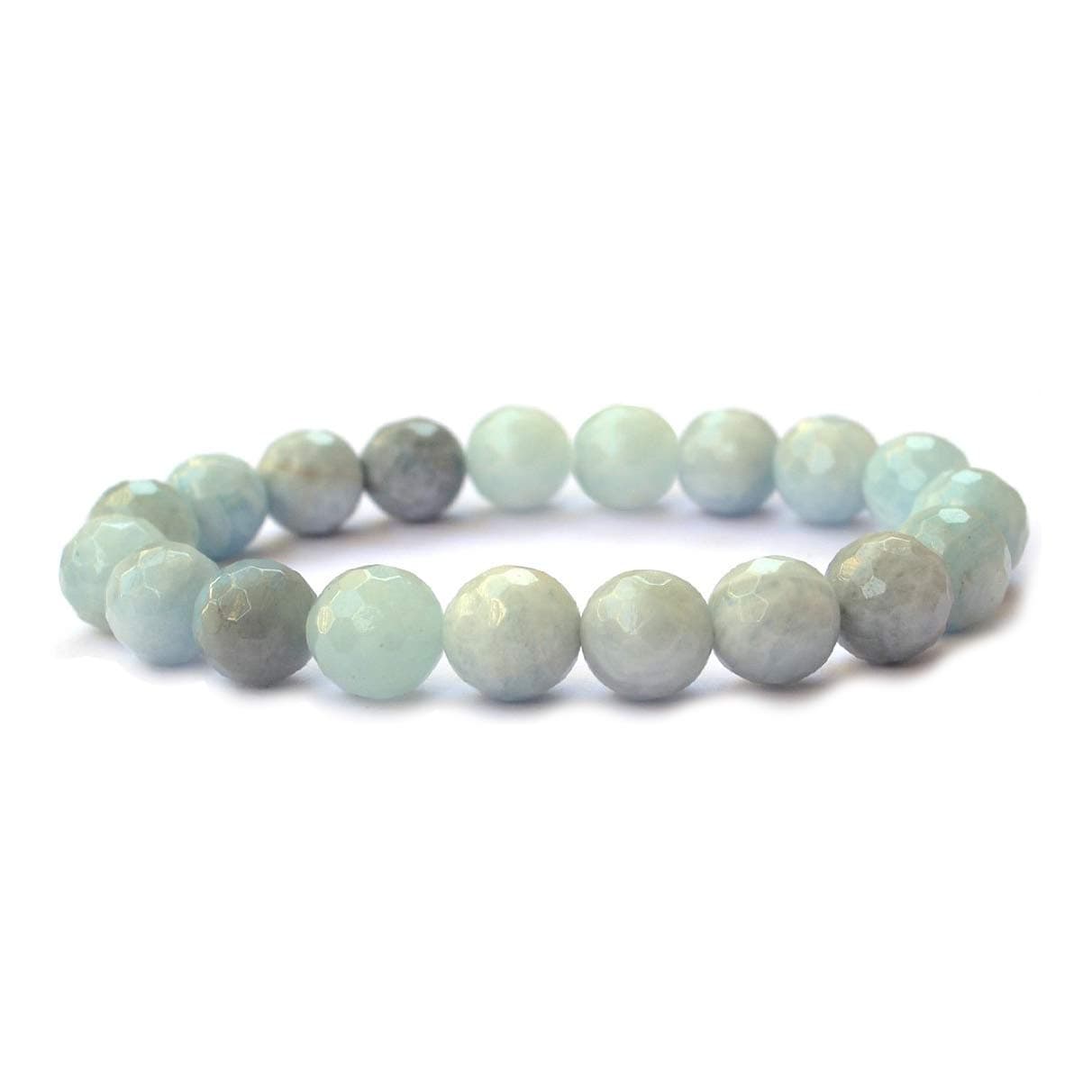 Reiki Crystal Products Aquamarine Natural Crystal Stone Diamond Cut 10 mm Beads Light Blue Bracelet for Reiki Healing and Crystal Healing Stones for Women