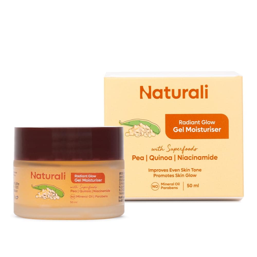 Naturali Radiant Glow Gel Moisturiser | With Superfoods Pea, Quinoa & Niacinamide | Promotes Skin Glow | Improves Even Skin Tone | Paraben-free | For All Skin Types | Best Glow Moisturiser | 50ml