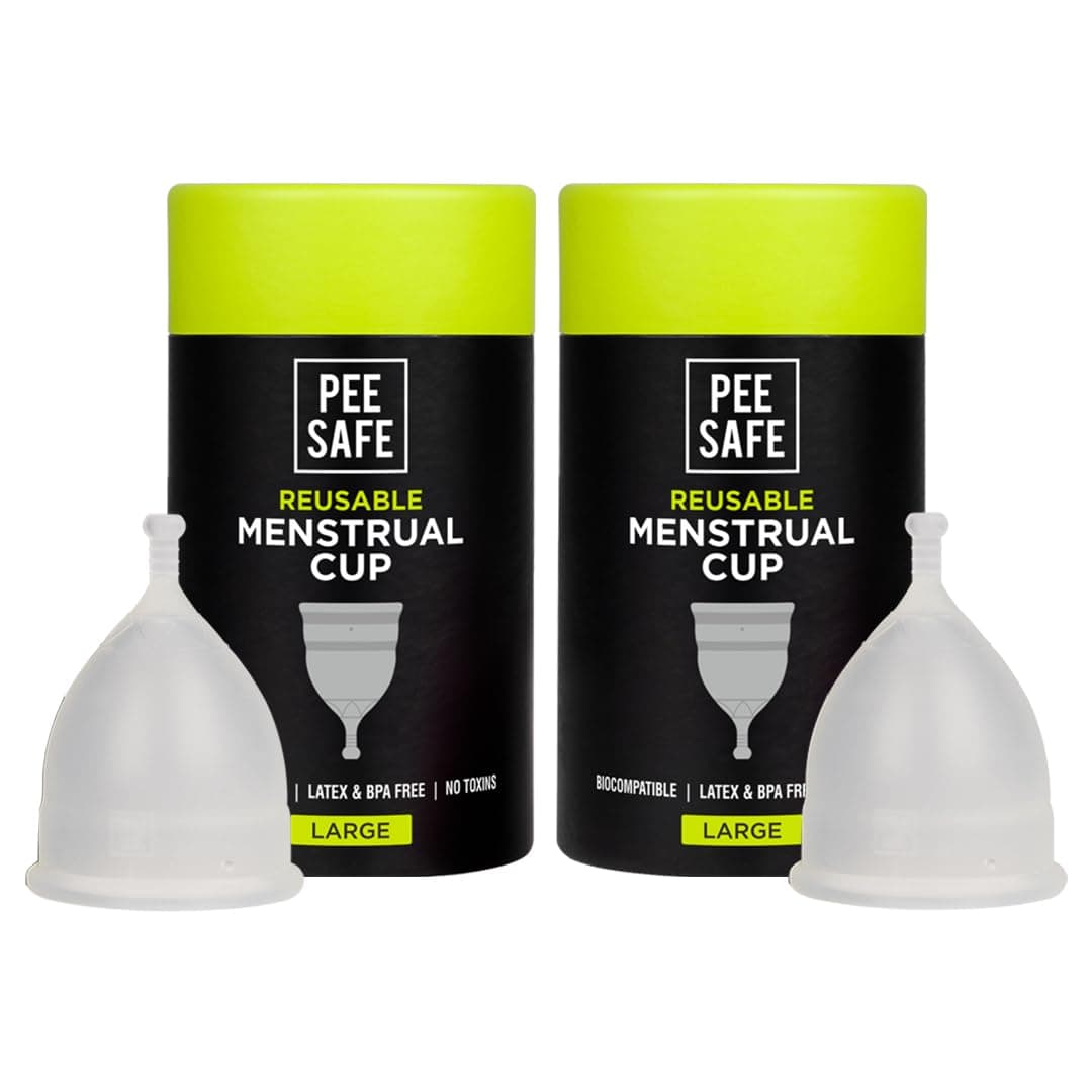 Pee Safe Reusable Menstrual Cup for Women | Large Size with Pouch | Ultra Soft, Odour & Rash Free|100% Medical Grade Silicone|No Leakage|Protection for Up to 8-10 Hours | US FDA Registered,Pack of 2