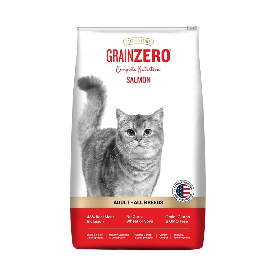 Grain Zero Adult Dry Cat Food 1.2kg + 75g Creamy Treat (Free) | Salmon | 48% Fresh Fish Inclusion, No Grain Formula, Gluten-Free | Promotes Healthy Skin & Coat | All Breeds