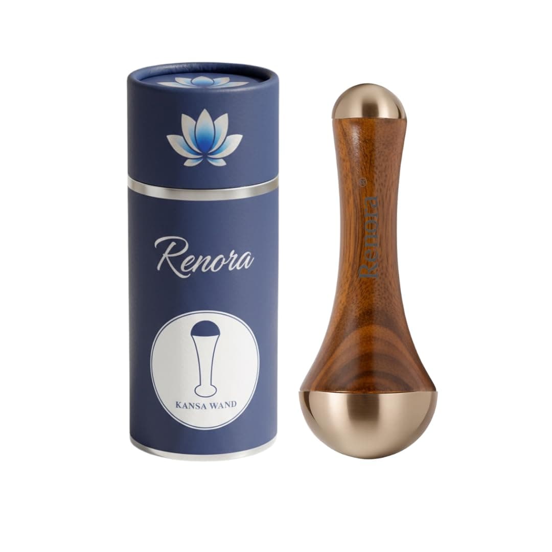 Kansa Wand for Face & Body Massage – Ayurvedic Kansa Metal Massage Tool for Facial Sculpting, Foot & Full Body Relaxation – Wooden Handle (Dual Sided).