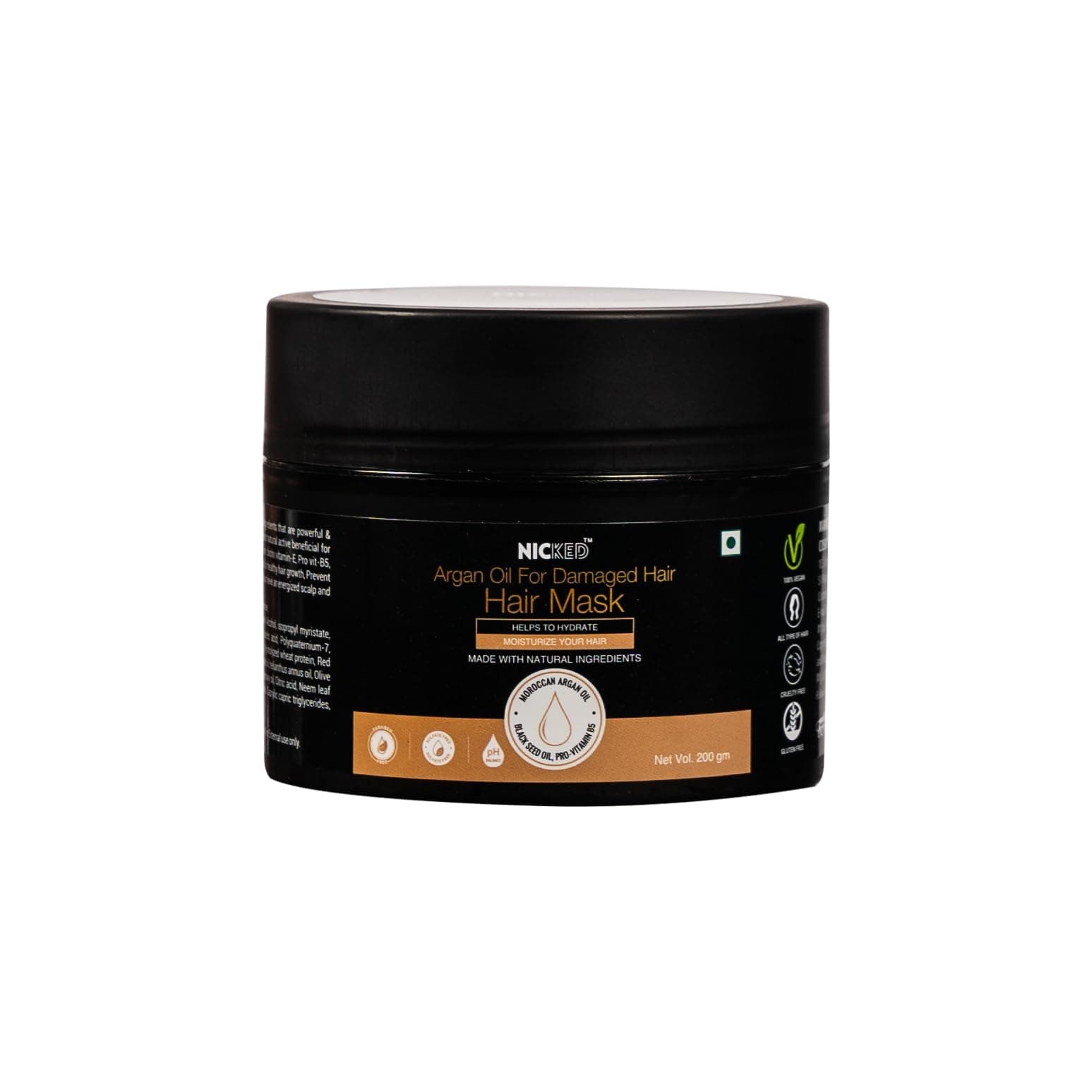 NICKED Argan Oil Hair Mask 200g | Deep Conditioning Hair Mask for Dry & Damaged Hair | Repairs, Hydrates & Controls Frizz | With Moroccan Argan Oil, Vitamin B5 | Sulphate & Paraben Free | For Men & Women