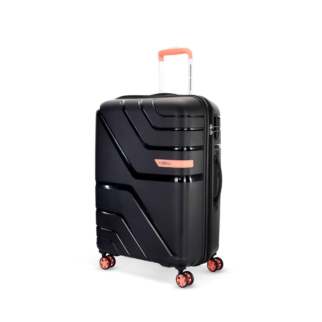 American Tourister Upland Sport 79 CM Large Check-in Luggage, Polypropylene (PP) Hardside 8 Wheels Spinner Luggage with Combination Lock, Suitcase/Trolley Bag for Travel - Black