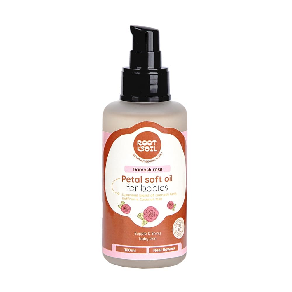 Root and Soil - Damask Rose Petal Oil for Baby | 100% Pure Organic massage Oil for Delicate Skin | Soothing & Nourishing Baby Massage Oil | 100ml (0+ months).