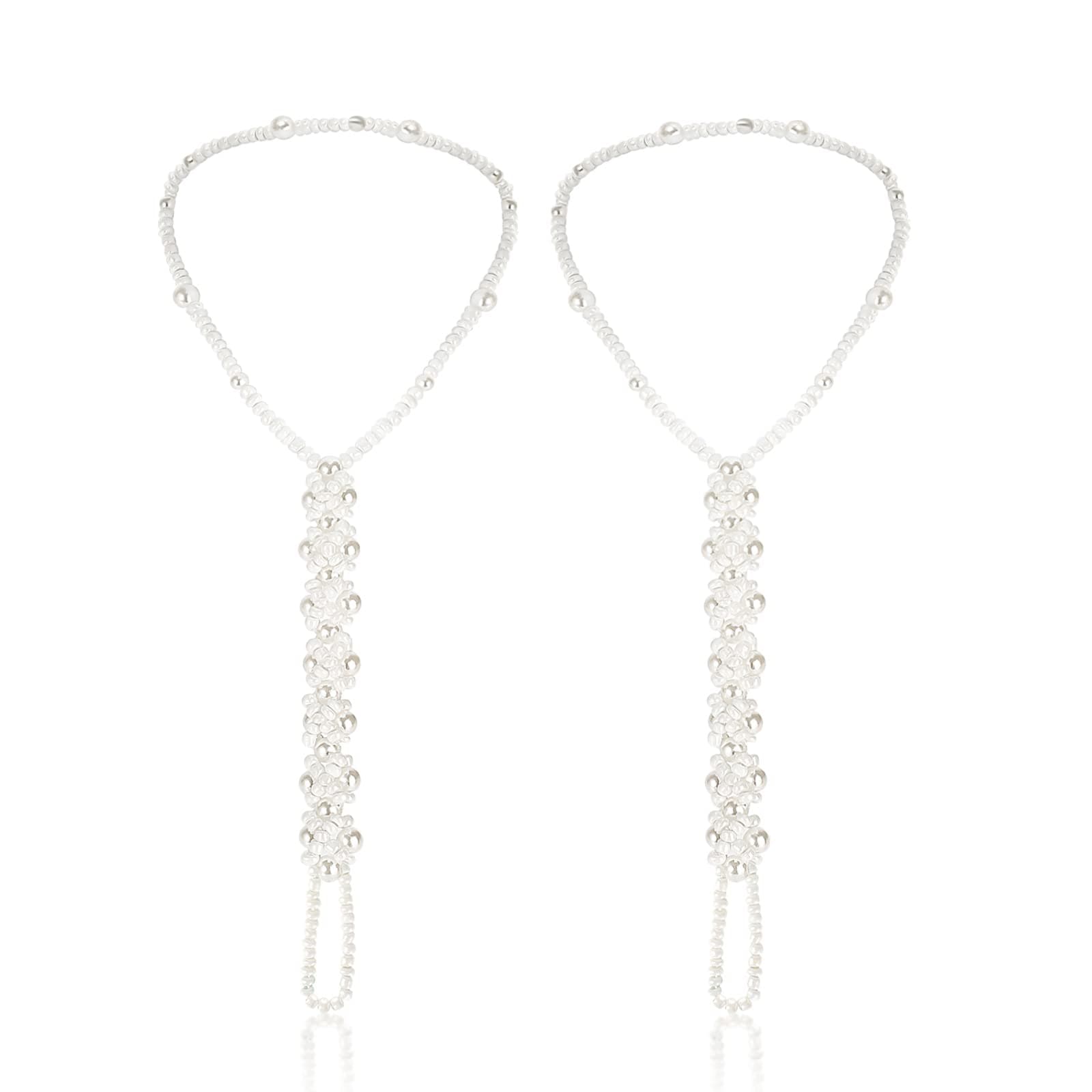 Xiboya textile Pearl Barefoot Foot Jewelry Anklet For Women for Sandals& Beach Wedding(1 Pair), Metal Imitation Pearls
