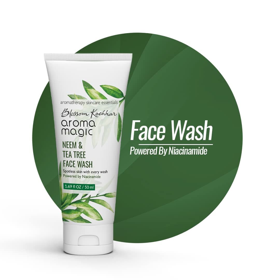 Aroma Magic Neem & Tea Tree Face Wash with 5% Niacinamide – Cleanser with Anti-Acne & Antibacterial Formula with Neem & Tea Tree Oil for Oily, Pimple-Prone Skin, 100ml