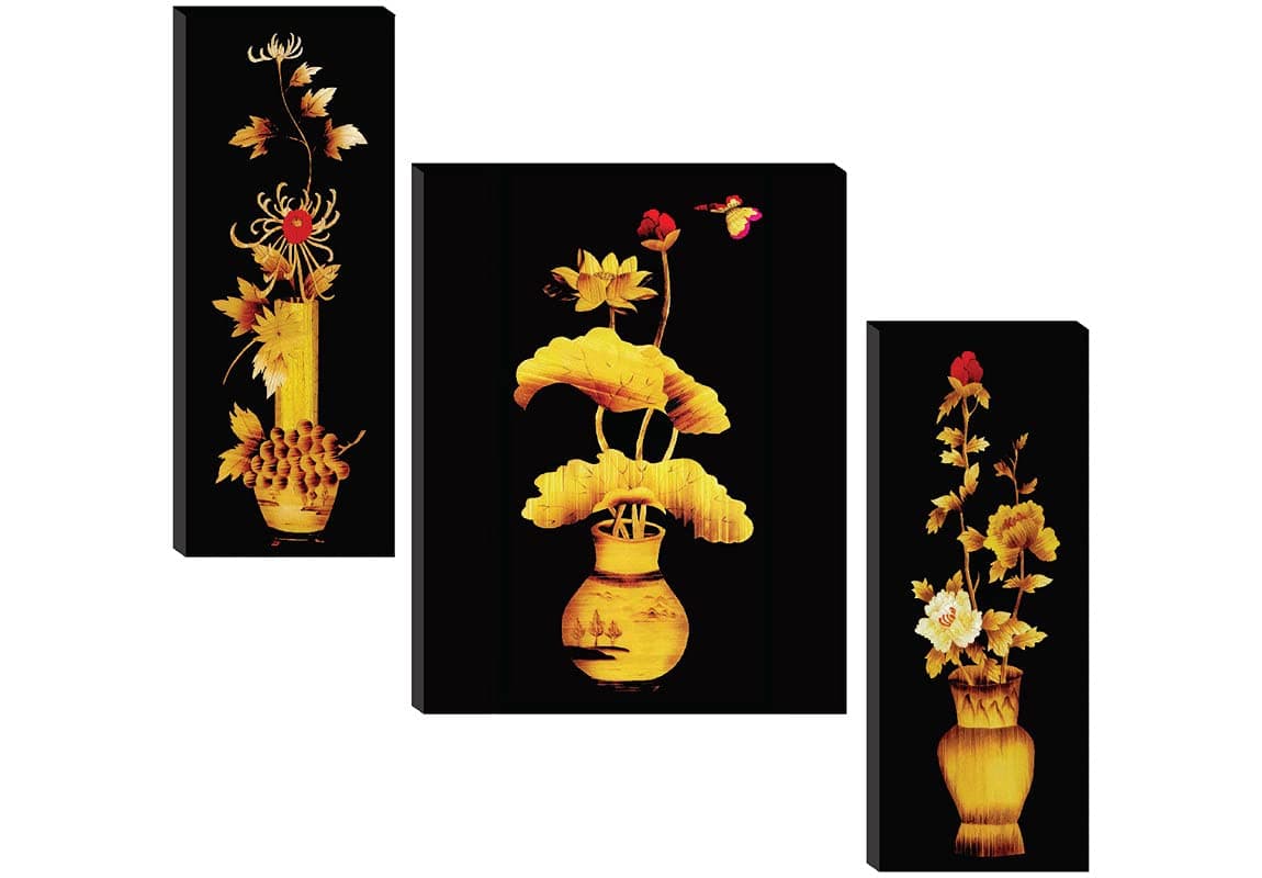 SAF paintings Flower Pot Wall Painting Frame - JM31066 (Yellow, 12 inch X 18 inch) - Set of 3, Figures, Religious, Floral, Abstract