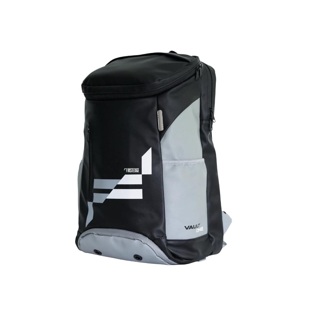 FIRSTEDGE Vault One Waterproof Sports & Office Bag with Shoe Compartment | 30L Pickleball and Padel Tennis Bag | Smart Travel Loop | Easy Front Pocket Access | (Black & Grey)